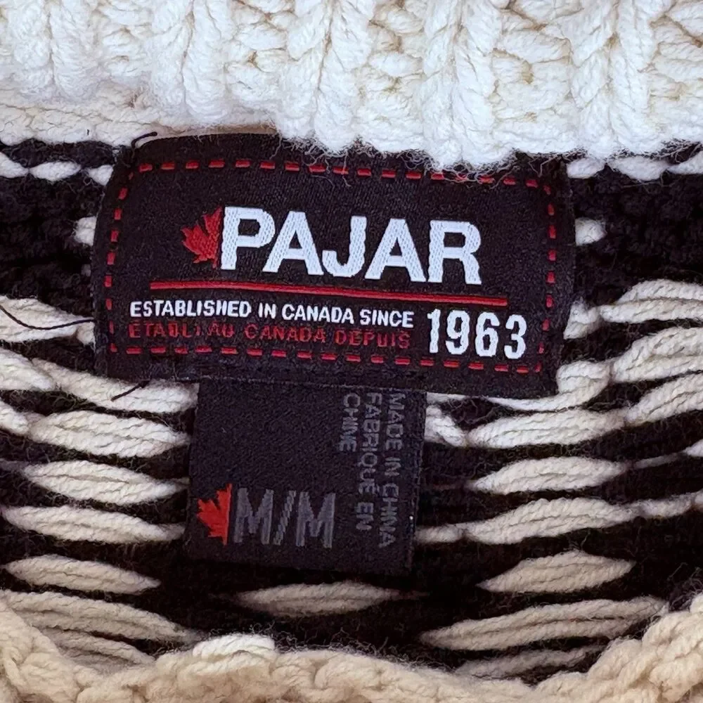 Pajar Canada Men M Fair Isle Sweater Knit Mock Neck Pullover Off White Black Ski